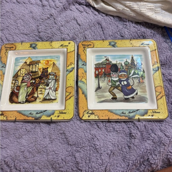 Vintage Other - Tourist Cats Dessert Plates Decorative Wall Hanging Set of 2 Made in Italy